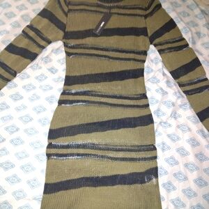 Fashion Nova Olive and Black Striped Sweater Dress
